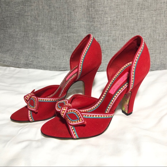 red embroidered shoes